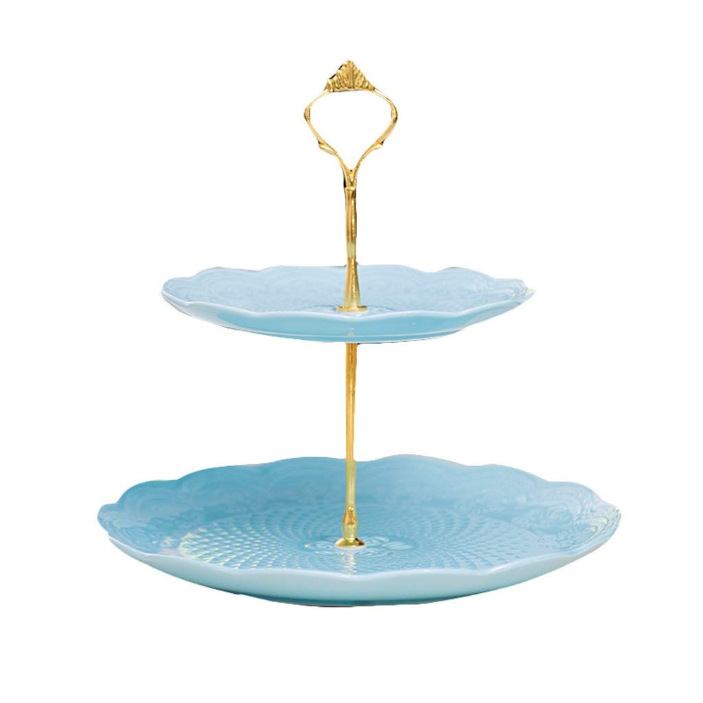 Présentoir à gâteau double couche bleu pour fruits et desserts