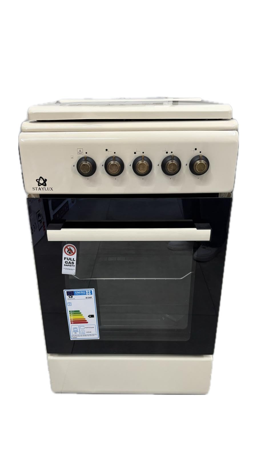 Cucina A Gas 4 Fuochi Con Forno A Gas 50 x 50 cm Colore Beige Rustico Crema Con Coperchio
