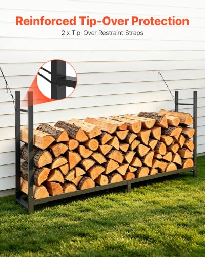 Image of VEVOR Firewood Rack with Waterproof Cover 8ft 1 /2 Cord Outdoor Wood Storage