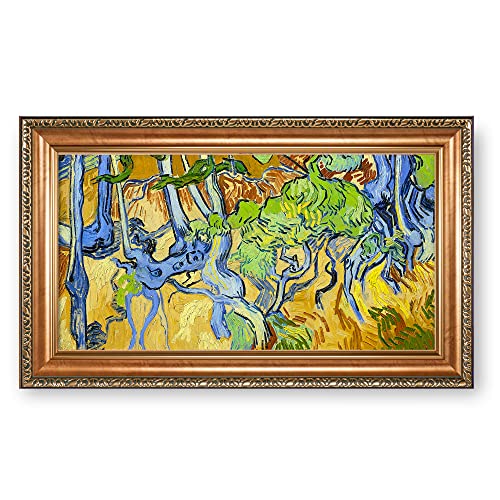 Tree-roots by Vicent Van Gogh The World Classic Art Reproductions,Framed Art for HomeDecor,Image Size:24x12 inches,Luxurious Gold Embossing Framed Size:28.5x16.5 inchs