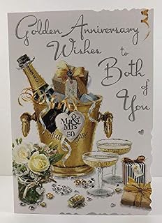 Jonny Javelin Illustrated Golden Anniversary Card - (JJ9349) - Both Of You Golden Anniversary - From The Velvet Range - Embossed With A Silver Foil & Flitter Finish