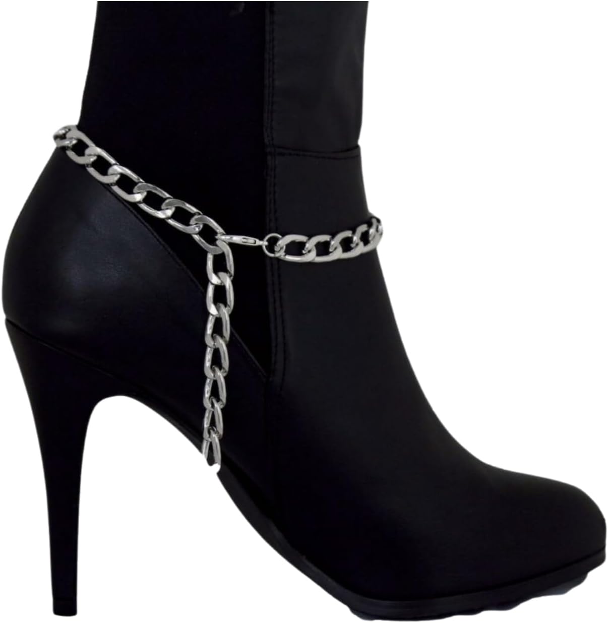 TrendyFashionJewelry Women's Silver Boot Chain Anklets With Paisley Charm And Turquoise Accent, Adjustable 11-15 In, Pair BC250