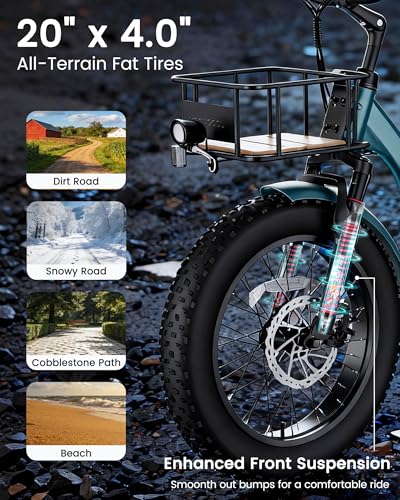 Image of MOONCOOL Electric Tricycle for Adults, 20 inch x 4 inch Fat Tire Folding Electric Trike, 48V 500W 3 Wheel Electric Bike, 7 Speed E Trikes for Adults with Removable Battery, Aluminum Frame & Large Basket