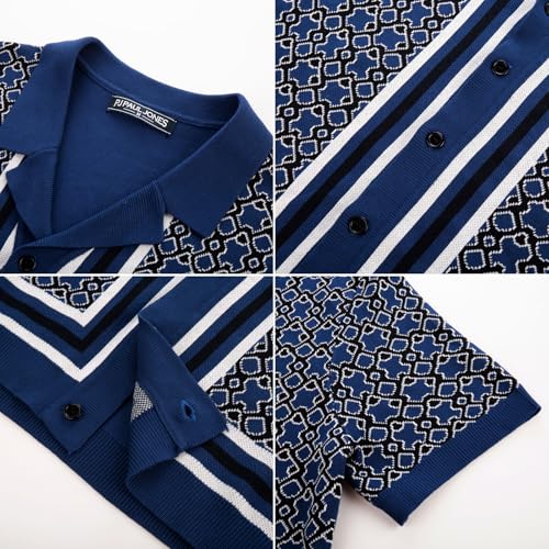 PJ PAUL JONES Mens 70S Shirts Vintage Shirts Button Down Cuban Collar Knitted Polo Shirt2