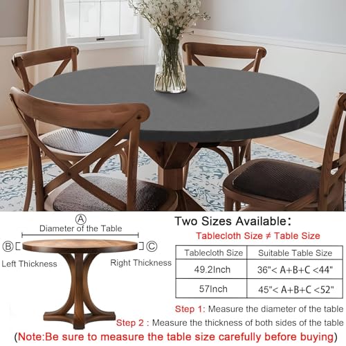Fitted Dark Grey Black Round Tablecloth for 45-52" Tables Modern Large Non Slip Water Resistant Table Covers Spring Autumn Outdoor Garden Essential College Dorm Things Apartment Kit