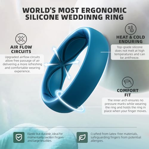 Image of Egnaro 4 /5 /8 Variety Multipack Ergonomic Breathable Bridal Rings Sets, 6mm Wide - 2mm Thick Rubber Wedding bands women, silicone Rings for her with Half Size