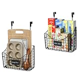 Over The Cabinet Door Organizer 2 Pack, Over Door Storage Basket with Name Plate 5 S Hooks for Cutti