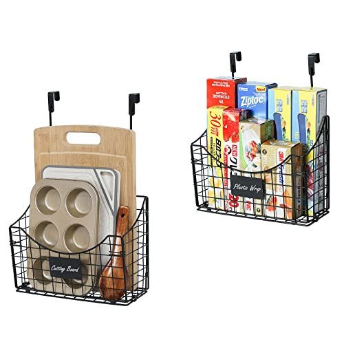 Over The Cabinet Door Organizer 2 Pack, Over Door Storage Basket With Name Plate 5 S Hooks For Cutting Board Foils Cookie Sheet, Grid Storage Bin Basket Holder Rack For Kitchen Pantry Bathroom #TOP9
