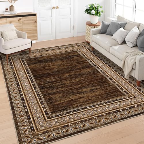Garvee Washable 4x6 Area Rugs, Soft Modern Living Room Bedroom Rugs, Ultra Thin Non Slip Accent Carpet with Geometric Bordered Print, Lage Non Sheddin
