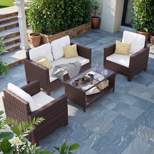 Devoko Patio Furniture Set 4 Pieces Outdoor Conversation Table an...