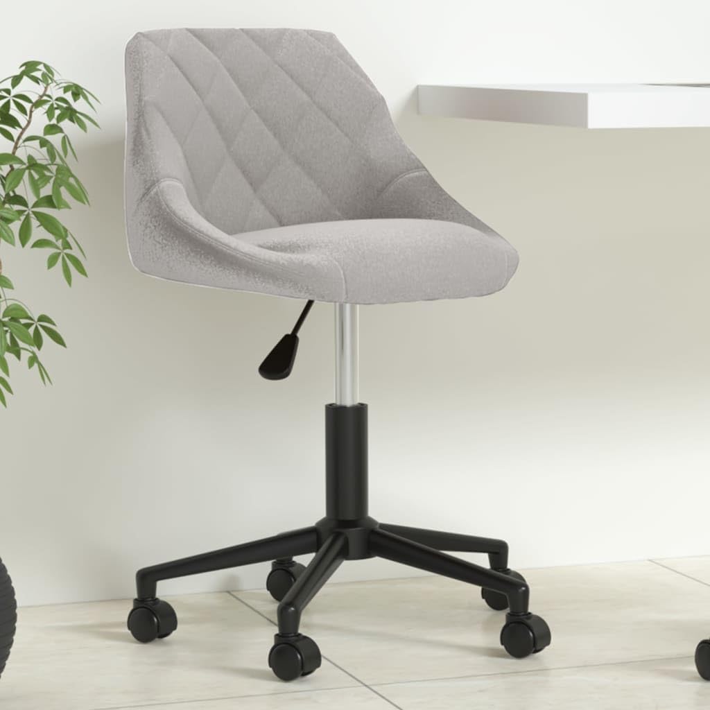 Silla de oficina giratoria gris claro terciopelo con altura regulable 46 x 44 x 67,5 – 79 cm ergonómica, para oficina en casa con ruedas y base de metal estable, asiento cómodo para trabajar y jugar