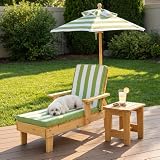 Heliosrider Dog Lounge Chair with Umbrella, Outdoor Elevated Dog Bed with Canopy and Removable Cushion, Pet Lounger with Side Table, Outdoor Dog Furniture for Backyard, Patio, Pool and Beach (Green)