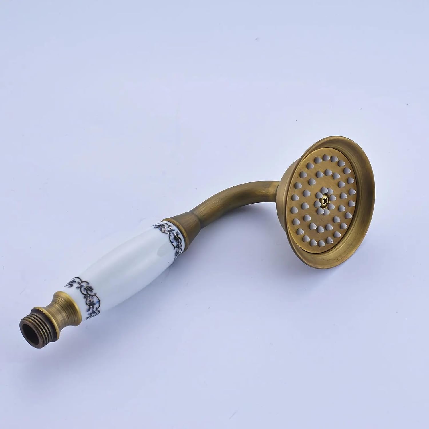 3PCS/Set Antique Brass Porcelain Handheld Shower Set 8.8 Inch Copper Head 59 Inch Hose Wall-Mount