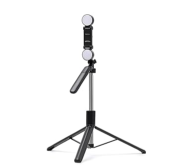 R16S Travel-Friendly Selfie Stick Mobile Tripod with Powerful LED Fill Light, Extendable 5-Feet Frame, Bluetooth Wireless Remote and 360° Antishake Handle Rotation for Daily Vlogging and Photos