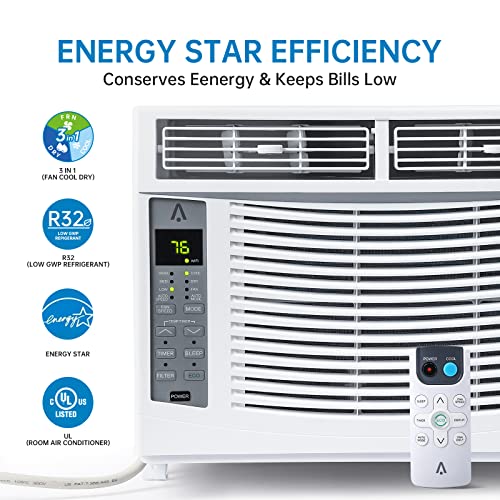 Image of 6000 BTU Smart Window Air Conditioner, WiFi Enabled AC Unit for Rooms Up to 250 Sq. ft., Energy Efficient with Remote & App Control, Timer, Ideal for Bedroom, Living Room, Office