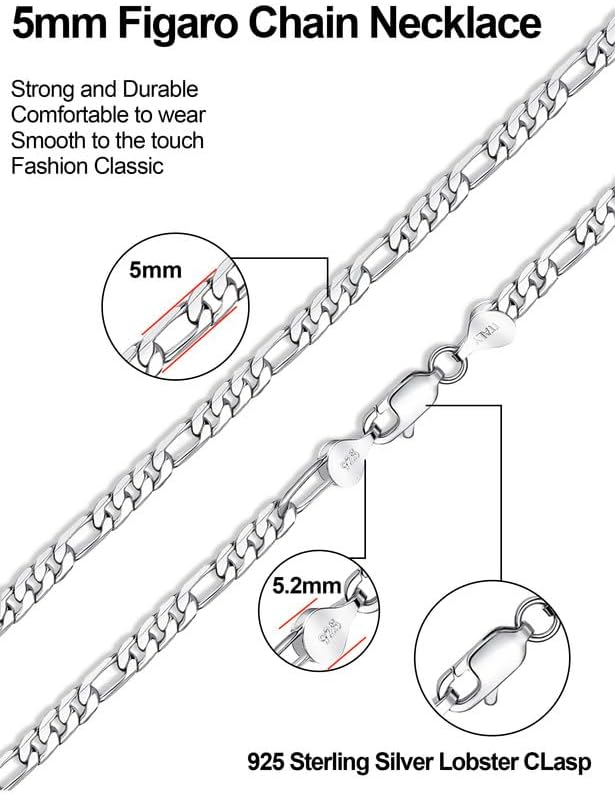 925 Sterling Silver Figaro/Cuban Chain Necklace for Men Diamond Cut Silver Link Chain for Women 16-30 Inches - Image 6