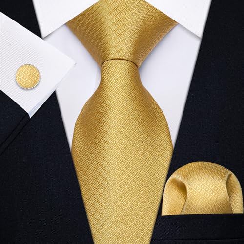 Image of YourTies Striped Ties for Men Classic Woven Silk Necktie with Handkerchief Cufflinks Set Formal Business Party Wedding