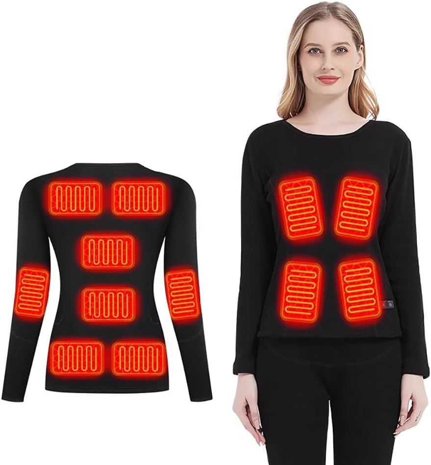 Women's Heated Electric Long-Sleeve Thermal Underwear Outdoor-Specific Thermal Fitted Top (without Power bank)