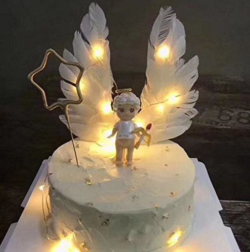 Sinrier Angel Wing Cake Topper Decoration With Led Light For Anniversary, Birthday Party & Wedding #TOP7