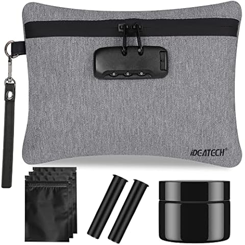 Smell Proof Bags,Smell Proof Container with Combination Lock,Smell Proof Stash Box,Smell Proof Pouch, Odor Proof Travel Storage Bags, Money Safe Bag, Smell Proof Bag with Odor Proof Jar (Grey) Cover