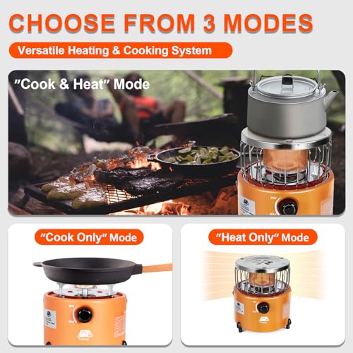 Caynel-2-in-1-Portable-Propane-Heater-and-Stove-Outdoor-Camping-Liquefied-Gas-Stove-Ice-Fishing-Hiking-Hunting-Survival-Emergency-Tent-Multifunctional-Handheld-Heater-Orange