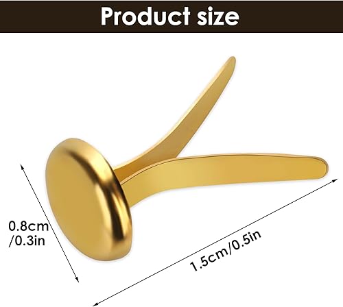 Miniatura 2 de 100 piezas de sujetadores de papel de latón, sujetadores redondos, mini clavos de metal para niños, manualidades, manualidades, proyecto escolar