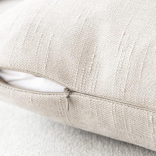 Image of Foindtower Pack of 2 Soft Textured Throw Decorative Pillow Covers Square Accent Solid Cushion Cover Cozy Farmhouse Pillow Case with Zipper for Couch Sofa Bedroom Living Room 20x20 Inch, Light Beige