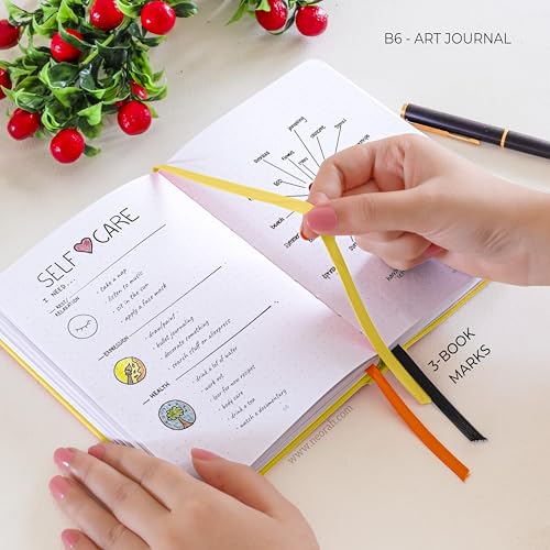 Image of NEORAH - B6 - ART JOURNAL | 200Gsm Dotgrid Note book |144 Pages(17.5 x 12.5 cm) | Lay Flat |Hard Cover Bullet - Journal |3 Bookmarks |Elastic Closure| Inner BackPocket | Ideal-Bujo,Drawing (YELLOW)