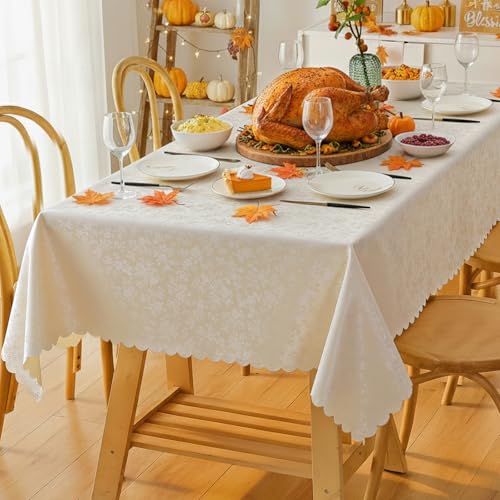 Smiry Rectangle Table Cloth, Waterproof Heavy Duty Vinyl Tablecloths, Wipeable Washable Table Cover for Kitchen and Dining Room (Beige, 60
