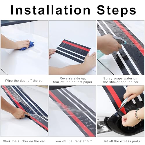 Image of TOMALL 2-Pc 85.8''x7'' Vinyl Racing Stripe Decals Sets for Car Hood Roof Trunk Auto Sports Stripe Graphics Modified Stickers for Vehicle SUV Off-Road DIY Exterior Decoration Accessories (Black /Yellow)