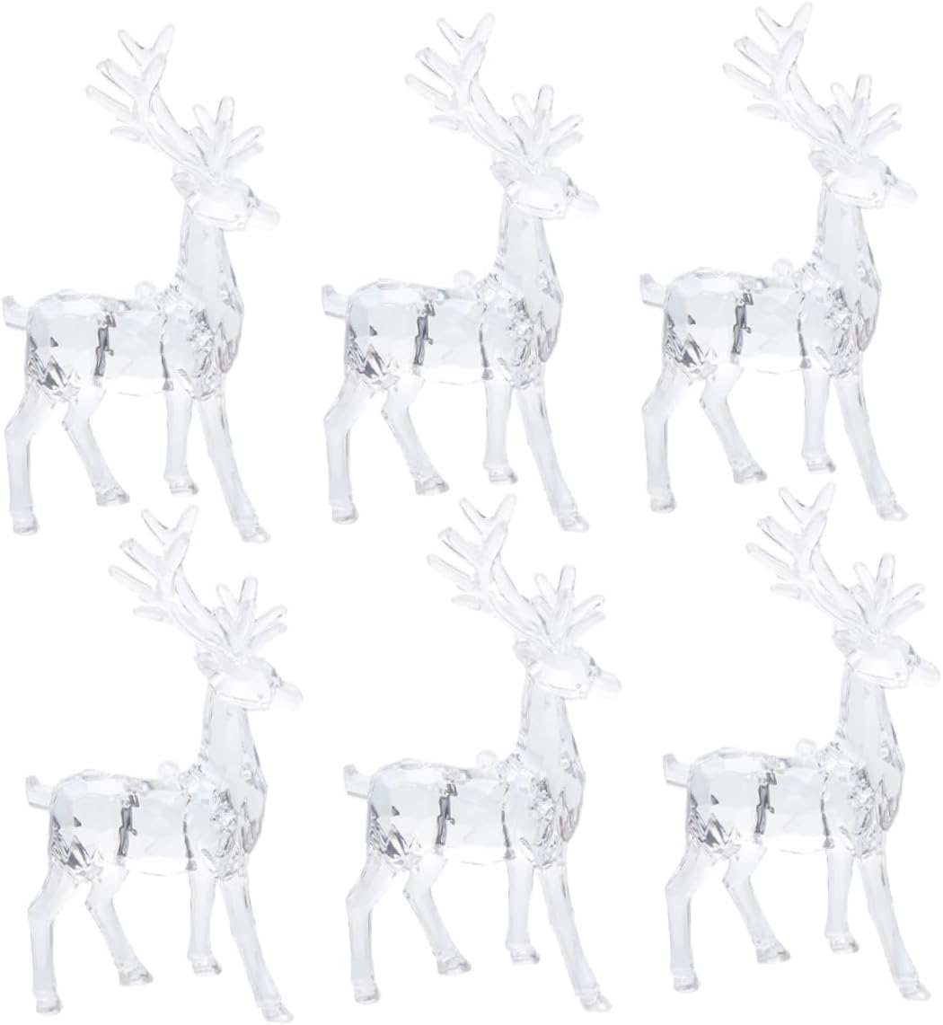 6pcs Reindeer Figurines for Tabletop Decor Clear Christmas Ornaments for Holiday Centerpiece for Hanging Decorations and Festive Home Accents