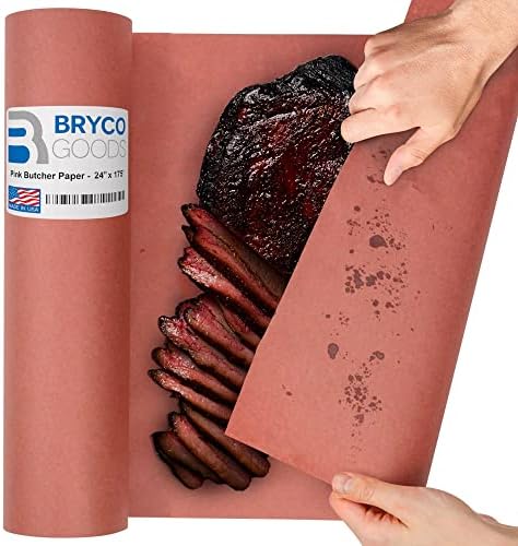 Pink Butcher Paper Roll - 24 Inch by 175 Foot Roll of Food Grade Peach Butcher Paper for Smoking Meat - Unbleached, Unwaxed and Uncoated Kraft Paper Roll - Made in the USA
