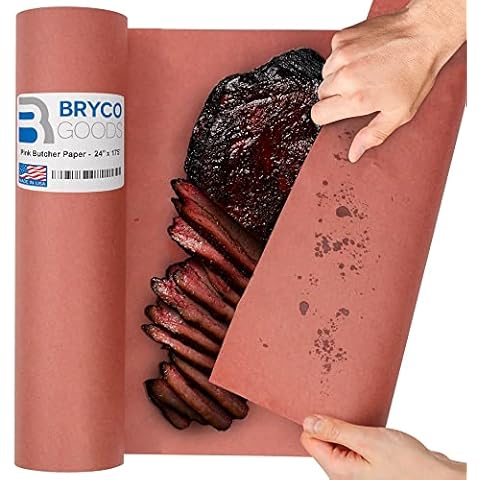 Pink Kraft Butcher Paper Roll - Long 24 Inch x 175 Feet (2100 Inch) - Food Grade FDA Approved - Great Smoking Wrapping Paper for Meat of All Varieties - Made in USA - Unbleached, Unwaxed & Uncoated Cover