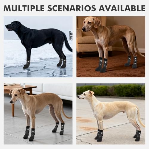 Image of Mihachi Anti Slip Dog Socks, Dog Boots for Hardwood Floors Prevent Licking, Traction Control Waterproof Rubber Sole Paw Protectors for Small Medium Large Dogs,Grey 2XL