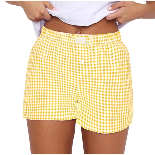 Women Pajamas Shorts Y2k Elastic Waist Plaid Boxer Shorts Cute Gingham Sleep Lounge Bottoms