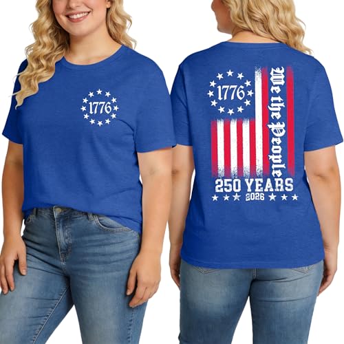 Image of Ithalt Patriotic Plus Size Shirts for Women 250th Anniversary USA Shirts American Flag Tshirt USA Short Sleeve Tops