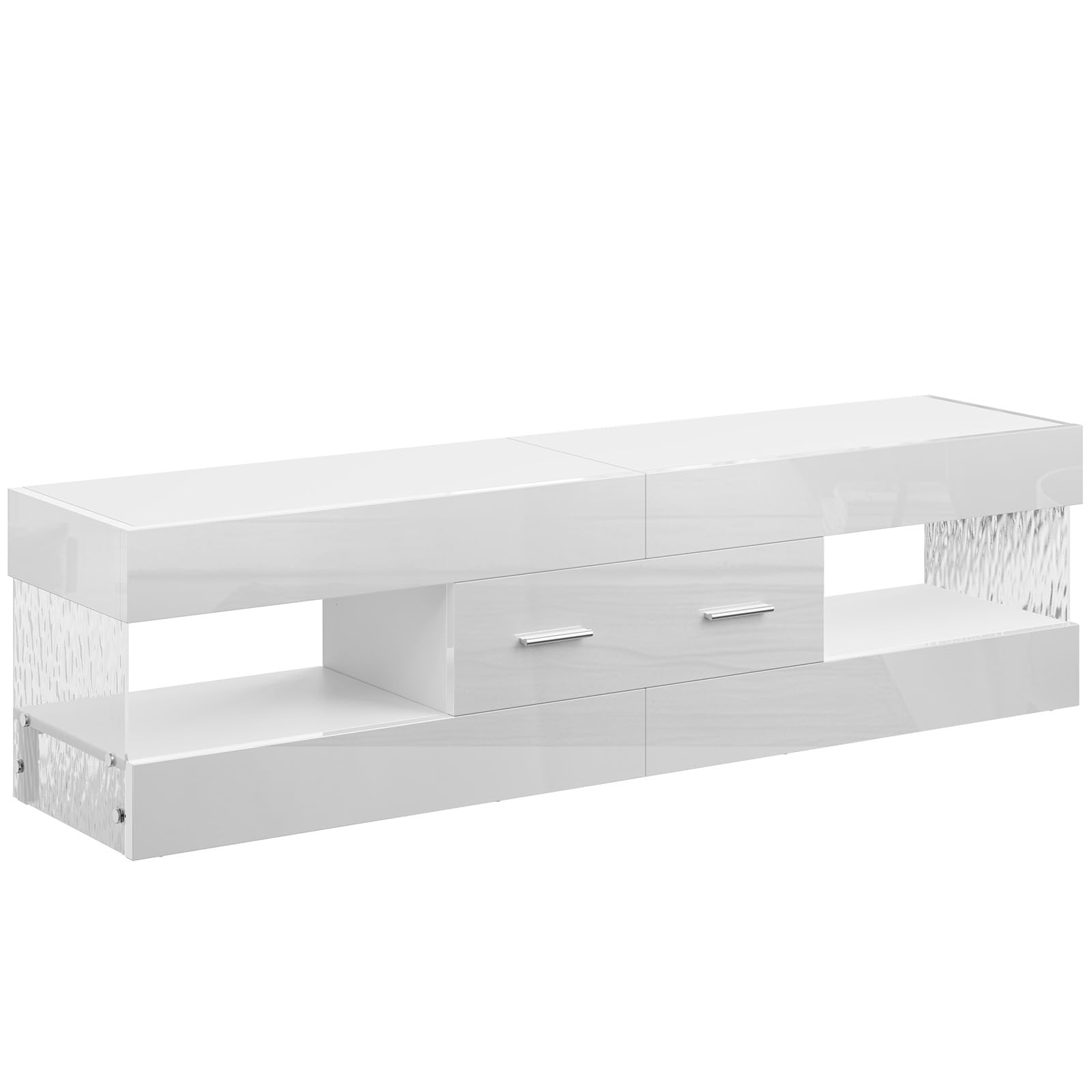 Bestier Mobile TV per TV da 65 pollici,moderno mobile TV laccato lucido,centro di intrattenimento a LED con ampio cassetto,consolle TV per soggiorno e camera da letto(bianco)