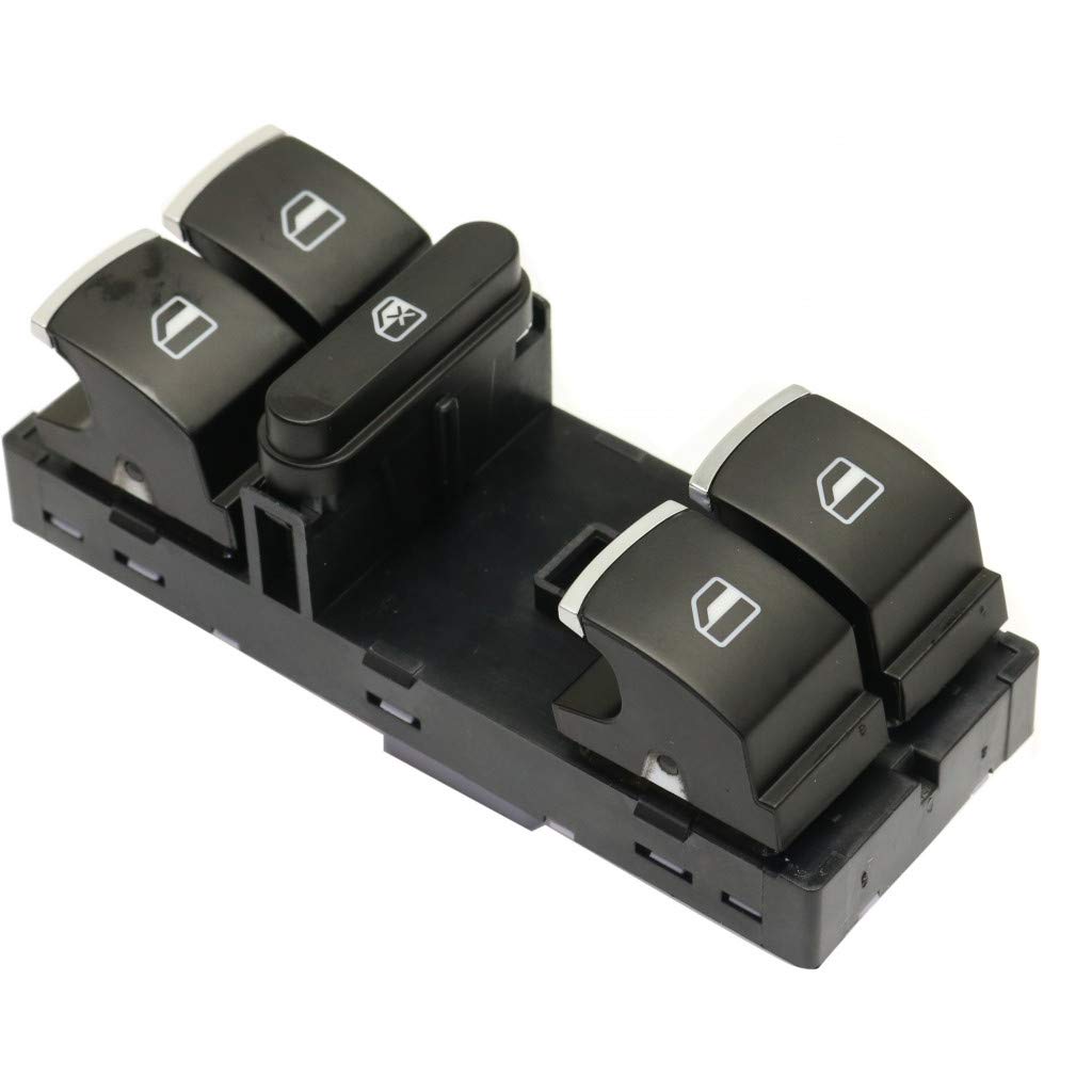 for Volkswagen Tiguan Window Switch 2009-2018 Driver Side | Front | Black and Chrome | 5-Button | 7 Pin Terminals