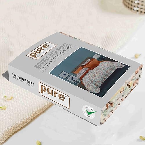 Image of Pure Source India Pure Cotton Elegance Bedding Set, Dreamy Cotton Comfort Double Bed Sheet with Pillow Covers (Green Brown Flower)