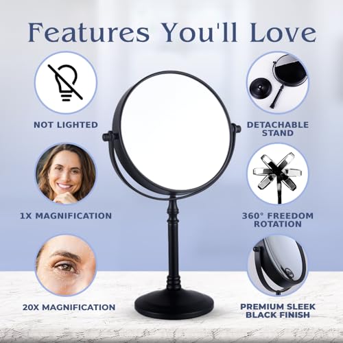 MIRRORVANA-20X-Magnified-Makeup-Mirror-with-Stand-Double-Sided-20x-and-1x-Cosmetic-Mirror-for-Make-Up-Desk-Dressing-Table-Bathroom-Countertop-6-Wide-12-Tall-Black