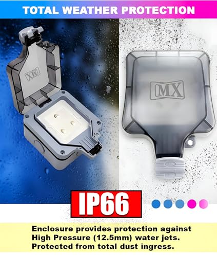 Image of MX Waterproof 3-Pin Indian Socket 16A 250V Outdoor Power Socket Box IP66 Single Weatherproof Electric Outlet - Garden, Patio, Balcony, Home, Hotel
