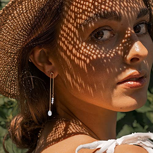 Simulated Pearl Drop Dangle Long Earrings 18K Gold Adjustable Chain Humble Chic Earrings For Women #TOP2