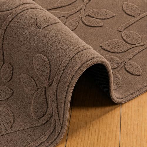 Image of HOMETHREADS Premium Plush Soft 2-Layer Faux Rabbit Fur Embossed Carpet, Washable Area Rug with Anti-Skid Backing for Living Room, Bedroom, Hall & Office, Ultra Soft Floor Carpet(Coffee, 2' x 6' Feet)