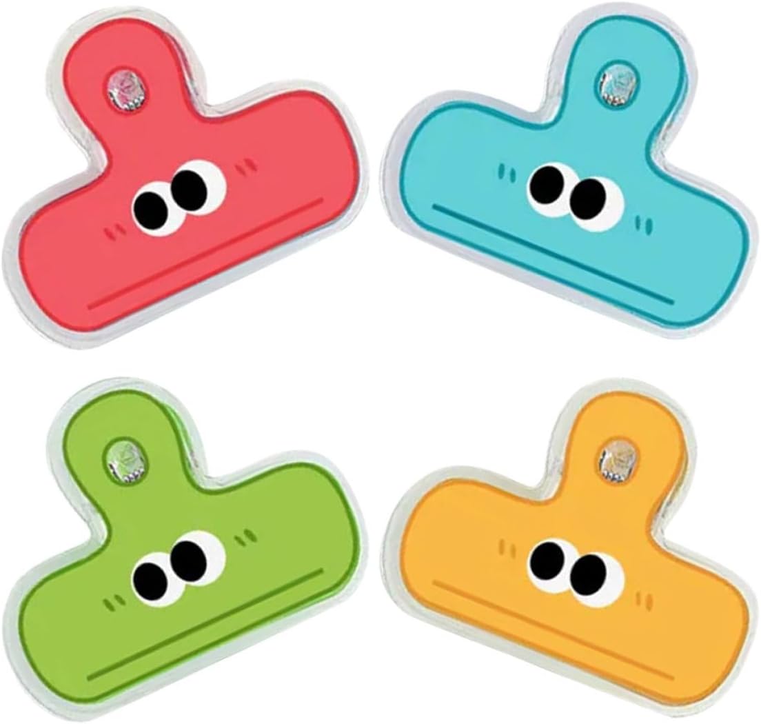 OSALADI 4pcs Cute Cartoon Expression Long Tail Clips Multi-Color Mini Paper Clips for Kitchen Bag Sealing, Snack Storage, Document and Photo Organization Random Color