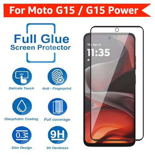Image of POPIO Tempered Glass Screen Protector Compatible for Motorola Moto G15 / G15 Power / G05 / E15 (Black) with Edge to Edge Coverage and Easy Installation kit