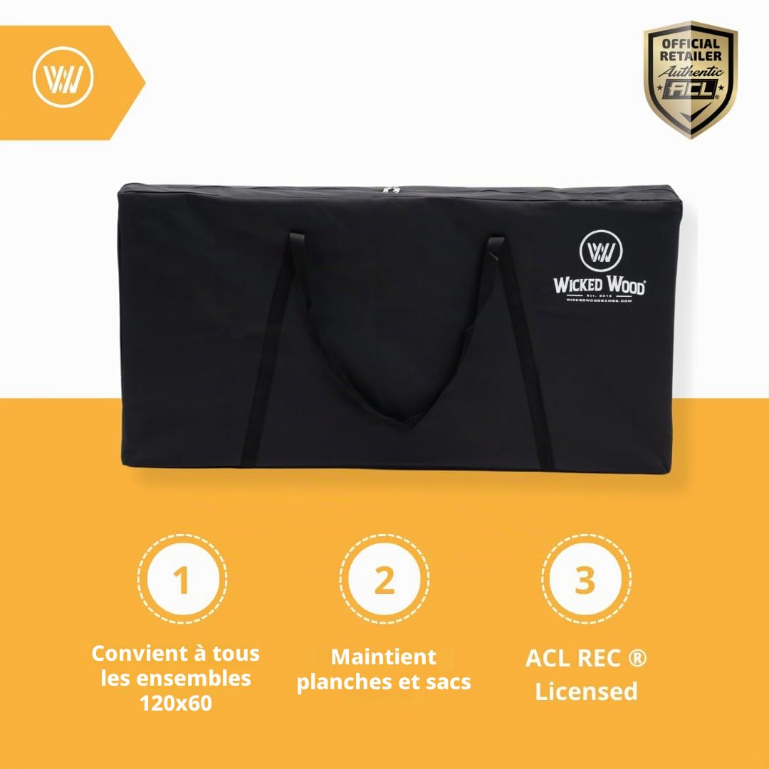 Wicked Wood Cornhole Sac de transport en polyester pour planches de 120 x 60 cm Charge maximale 25 kg Noir