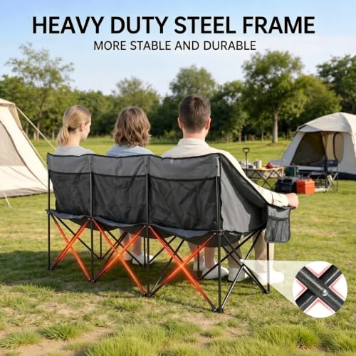 Image of Oversized 3 Person Camping Chair Heavy Duty Double Camp Loveseat