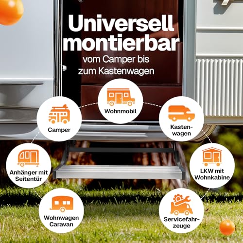 Farosun Trittstufe für Wohnmobil – Klappbare Einstiegshilfe aus Aluminium, 55x21x17cm, wetterfest, tragfähig bis 200 kg, rutschfest, einfache Montage, für Wohnwagen und Camper