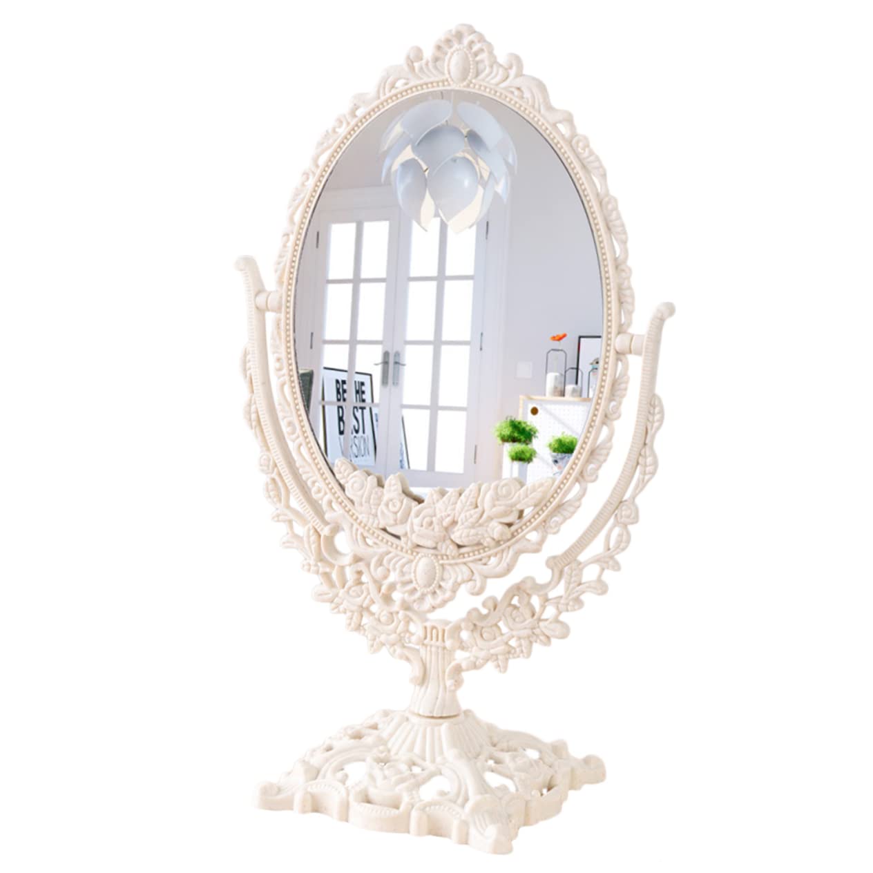 Angoily Retro Tabletop Makeup Mirror Vintage Light Mirror for Girls Ideal for Bedroom Decor