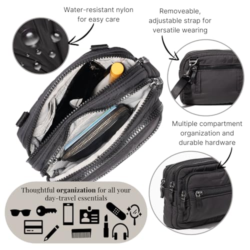 Image of Baggallini Triple Zip Small Crossbody Bag for Women - Lightweight Convertible Fanny Pack Belt Bag